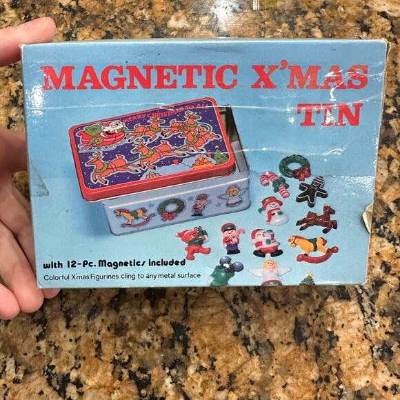 VTG J.S.N.Y. 12 Miniature Plastic Christmas Holiday Magnets w/ Original Tin - Picture 3 of 8